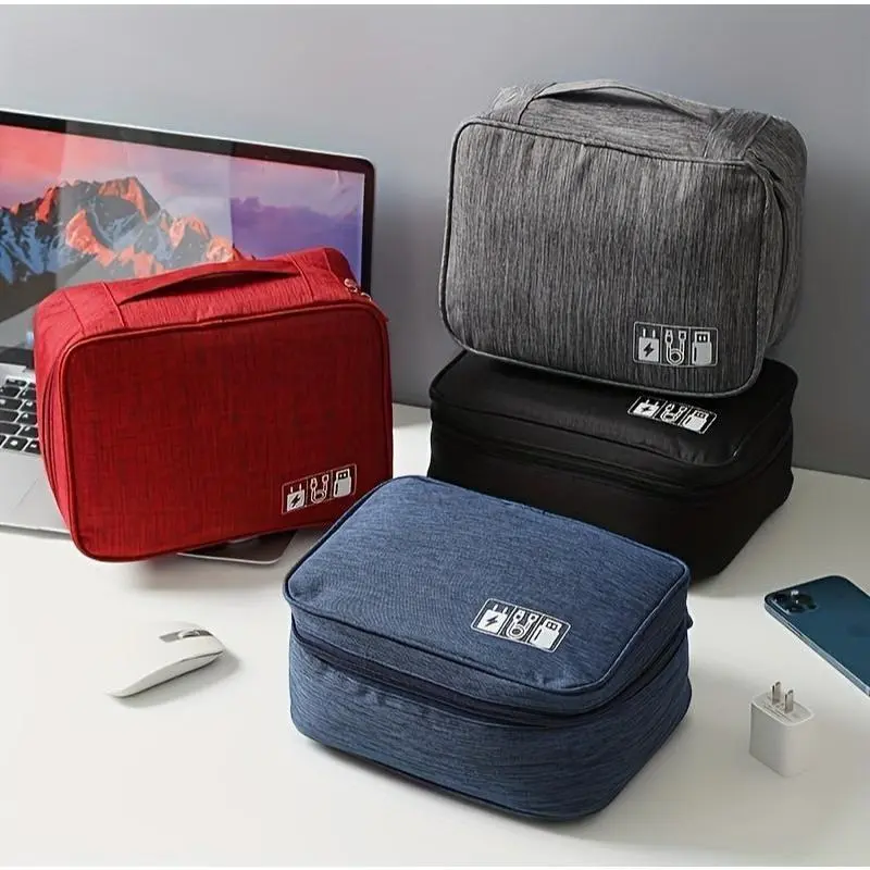 Waterproof Tech Organizer Pouch - Compact, Wear-Resistant Travel Accessories Bag with Multi-Pockets for Students and Daily Commutes, Tangle-Free, Daily Carry, Mesh Pockets Keep Small Items Visible, Ideal For Travelers, Remote Work Setups, Zipper, Nylon