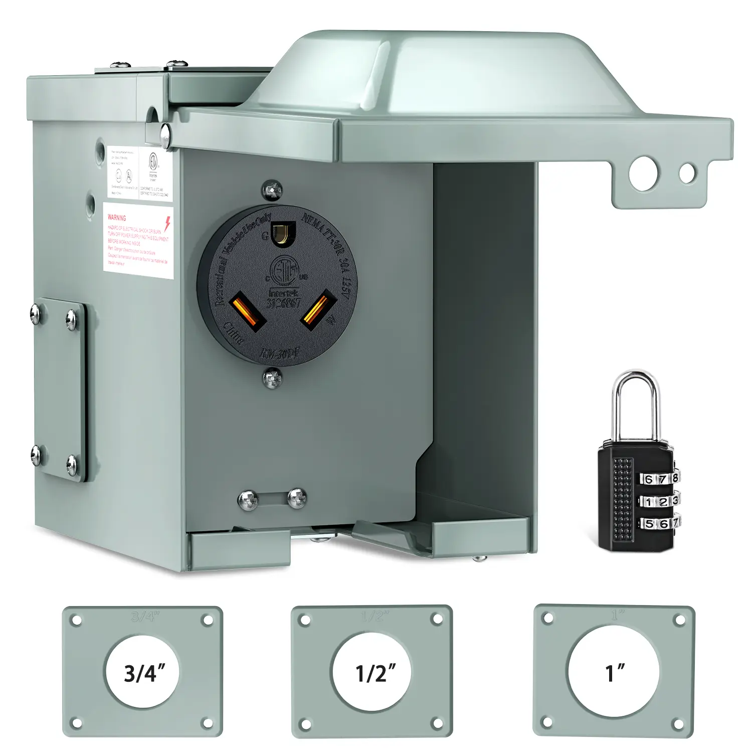 Nilight 30AMP 125V NEMA TT-30R RV Power Outlet Box, Heavy-Duty Metal ETL Listed Lockable Weatherproof Pre-Drilled Receptacle, Outdoor Safe for Caravan, Motorhome, Garage Installation