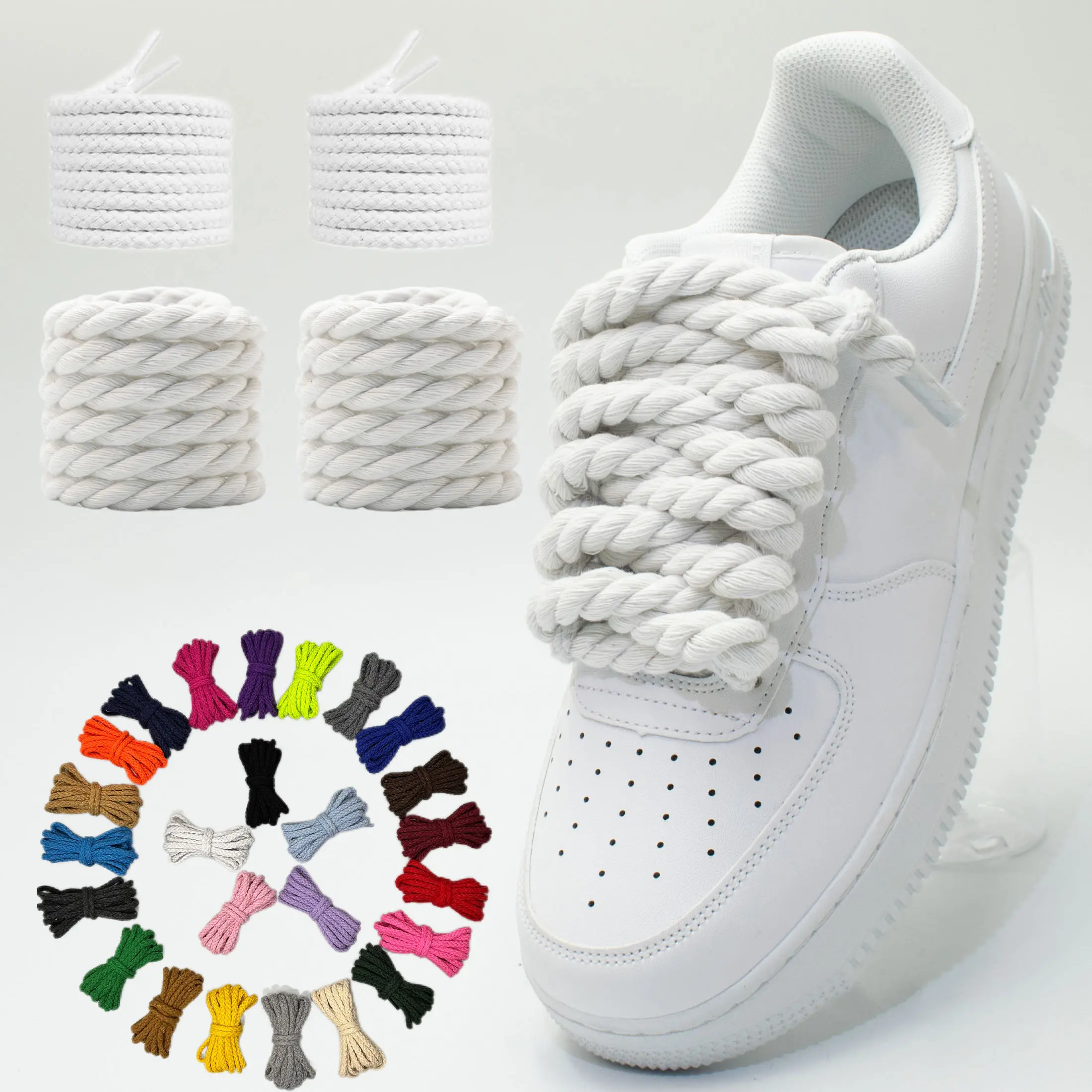 Two pairs of round 8mm/5mm solid color hand-woven hemp rope and thick laces Two pairs of round 8mm/5mm solid color hand-woven hemp rope and thick laces
