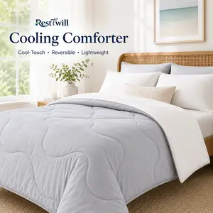 RESTTWILL Cooling Comforter for Hot Sleepers, Reversible Cool-Touch Summer Quilt, Soft Lightweight Breathable Blanket for Night Sweats, Double Sided Blanket, Twin/Queen/King Sizes, Gray White, Soft Lightweight Blanket