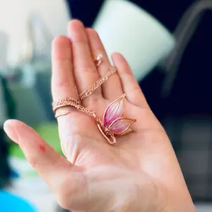 Handmade custom design Butterfly necklace and matching earrings~customizable made to order color options~delicate matching jewelry set~ Pure Copper & UV epoxy butterfly jewelry gift