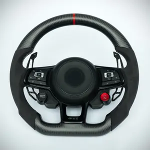 Gen 8 Golf R Carbon fiber steering wheel with red marker, red stiching on perforated leather grip