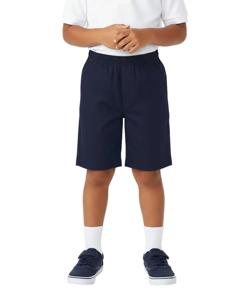School Uniform Pull-On Navy Shorts, Elastic Waist Twill Bottoms, Comfort Fit School Apparel SBU32