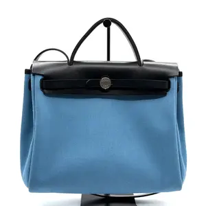 Pre-owned HERMÈS Canvas Shoulder Bags CALUX Hermes Herbag 31 Bag in Blue Jean and Noir Vache Hunter