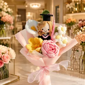 Custom Crochet Graduation Bouquet Class of 2026 Gift, Handmade Flowers with Graduate Doll, Cute Senior Grad Keepsake