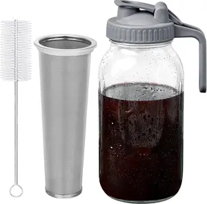 Cold Brew Coffee Maker - 2 Quart 64oz Stainless Steel Filter Cold Brew Pitcher Jar, No Leaks Cold Brew Mason Jar Coffee Maker, Easy to Clean Cold Coffee Maker