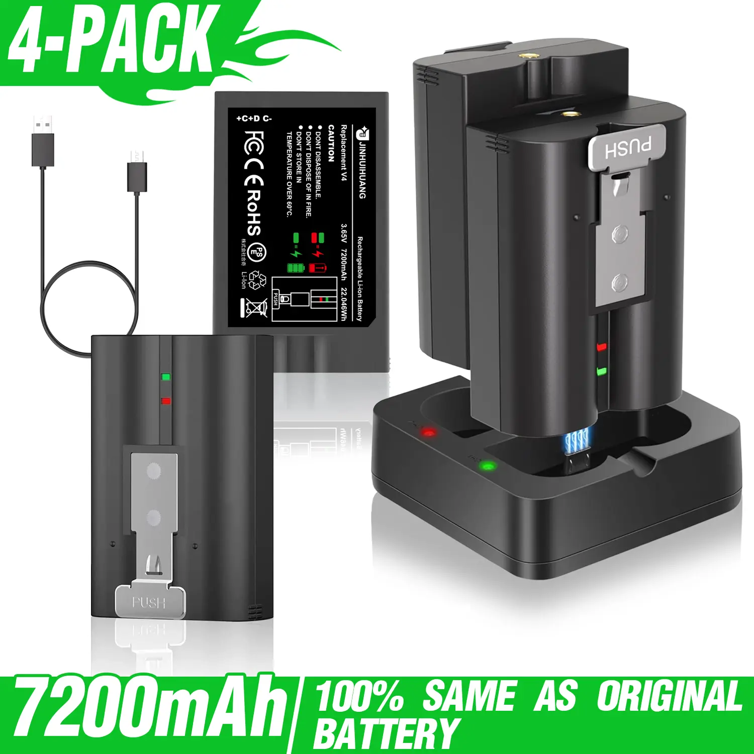 Never Change Batteries Again! 2-Pack 7200mAh Wireless Rechargeable Battery for Ring Doorbell Gen 2/3/3+/4 & Cameras – Fast Charging, Overheat Safe, FCC Certified