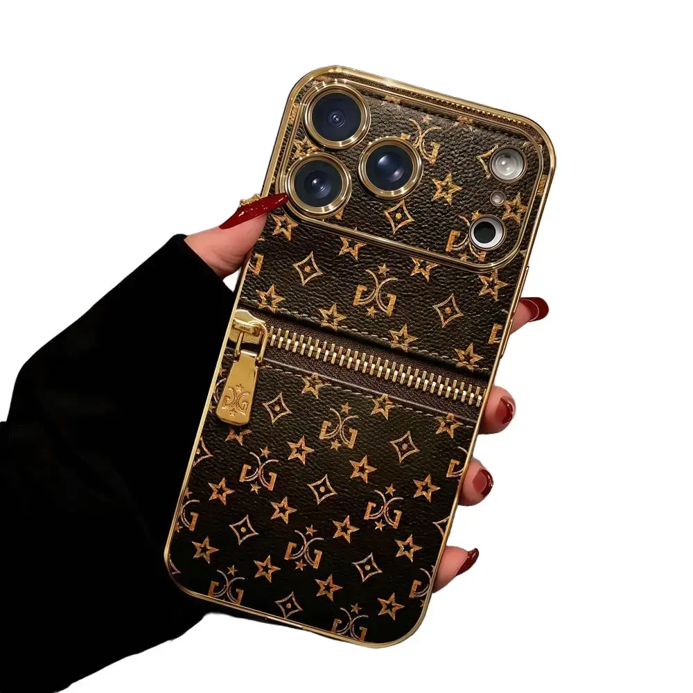 Vintage Print Zipper Card Holder Phone Case - Full-Wrap Shockproof Protective Cover for iPhone 14/15/16/17
