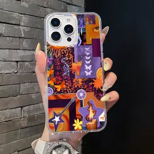 Magnetic TPU Smartphone Case - MagSafe Compatible for iPhone 11/12/13/14/15/16/17 Pro Max, Stylish Orange-Purple Retro Collage Aesthetic, Lightweight Anti-Scratch Handheld Device Cover with Camera Protection & Impact Resistance