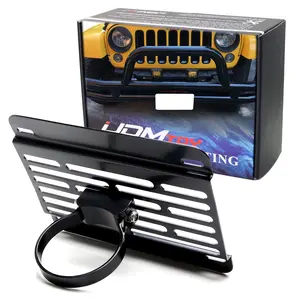 iJDMTOY No Drill/Modification Required 3-Inch Bumper Round Shape Bull Bar Guard Tube Mount License Plate Relocator Kit, For Jeep Pickup/Truck, SUV, Freightliner