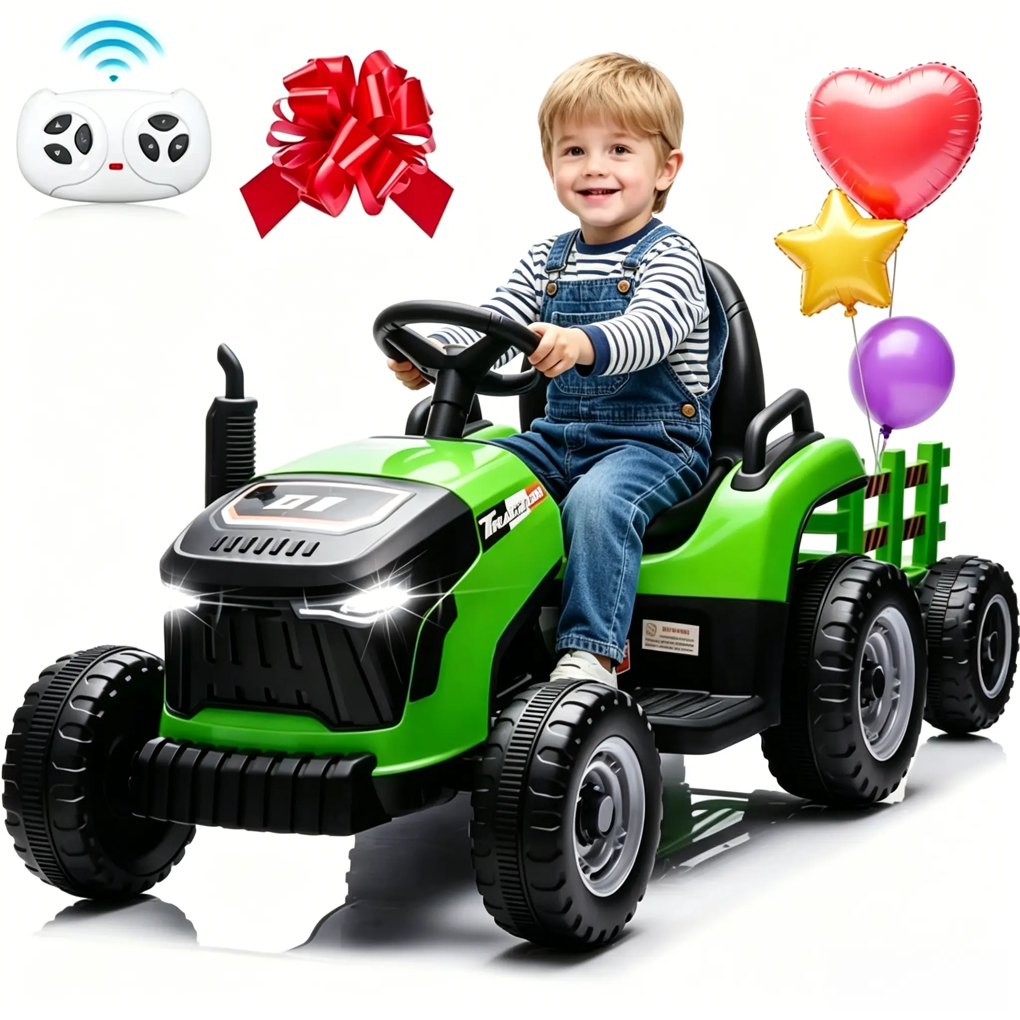 JOYRACER 24V Ride On Tractor for Kids, Electric Tractor Toys w/400W Motors, Tiltable & Detachable Trailer, Adjustable Seat, Bluetooth, Music, Remote Control, Perfect Gift for Boys and Girls Aged 3-8
