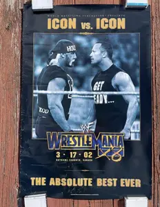 WWF WWE WrestleMania 24x36 Poster Hulk Hogan The Rock Icon vs Icon High Quality Photo Paper Unframed Gift for Special Events
