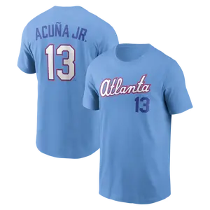 Men's Baseball Atlanta Team Ronald Acuña Jr. 2026 City Connect Name & Number T-Shirt - Light Blue