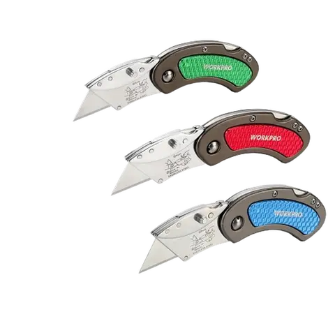 #toolupgrade WORKPRO Folding Utility Knife Set Quick Change Blade, Back-lock Mechanism 3-count with 10-count Extra Blades