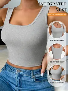 🔥5 PCS Women's Ribbed Fabric Cropped Tank Tops, Square Neck Design, Multiple Vibrant Colors, Slim-Fit & Comfortable, Suitable for Gym or Daily Wear, A Must-Have Fashion Essential for Your Wardrobe!