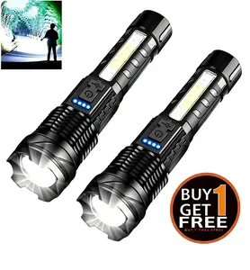 【SummerVibes】Buy 1 Get 1 Free 2-Pack High Lumen Rechargeable LED Flashlights, Ultra-Bright 5 Modes with COB Side Light, Tactical Zoomable Torch, Labor Day Outdoor Emergency & Backyard BBQ Spotlight