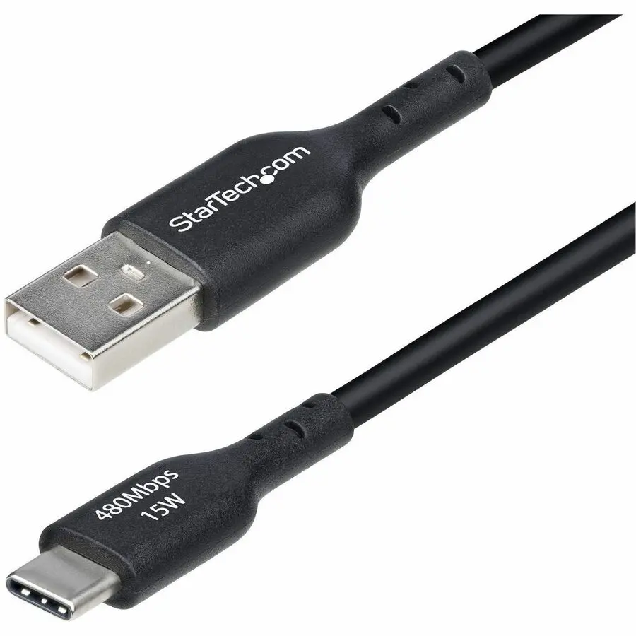StarTech 6in 15cm USB-A to USB-C Charging Cable Charge & Sync 3A USB 2.0 TPE Jacket Black USB Charging Cord