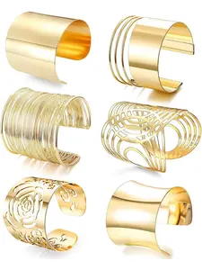 6 Pieces Bracelet Bracelets Women Stackable Bracelets Open Adjustable Upper Arm Wide Spiral Bracelet Gold/Silver Wire Coil Boho Style Jewelry Bracelet Set