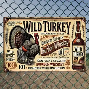 Aluminum Vintage Wild Turkey Kentucky Straight Bourbon Whiskey Wall Decor Rustic Farmhouse Design 8x12 Inch Retro Metal Sign for Home Bar Man Cave Pub Garage Wall Art