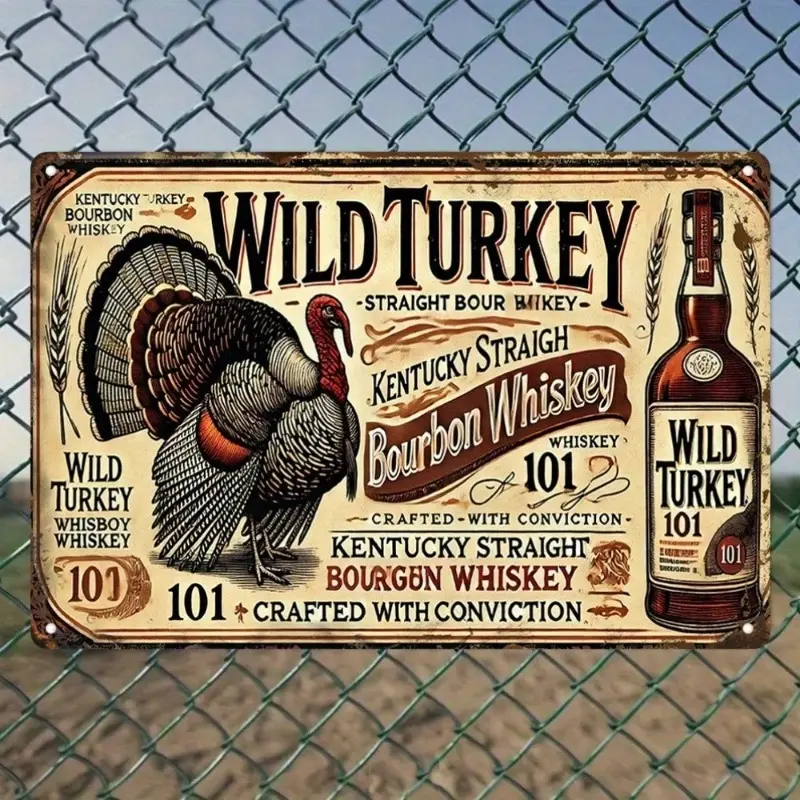 Aluminum Vintage Wild Turkey Kentucky Straight Bourbon Whiskey Wall Decor Vintage Plaque Decor Rustic Farmhouse Design 8x12 Inch Retro Metal Sign for Home Bar Man Cave Pub Garage Wall Art Home Decoration Decorative Wall Plaque