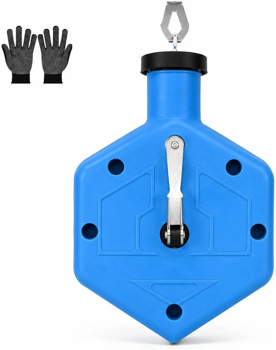 Chalk Line 100 ft Chalk Line Reel Contractor Chalk Reel Chalk Reel Box Construction Marking Tool, Measuring Layout Tool with Work Gloves for Roofing, Carpentry, Flooring, Drywall, Tile