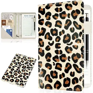 Server Books for Waitress Waiter Book Organizer with Zipper Pouch Guest Check Book Holder Money Pocket Restaurant Waitstaff Organizer Leopard Pattern