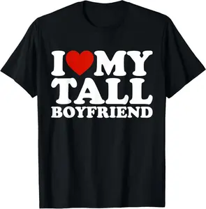 Women's 100% Cotton Short-Sleeve Round Neck Casual Distressed Graphic T-Shirt - Funny "I Love My Tall Boyfriend" Matching Couple Top