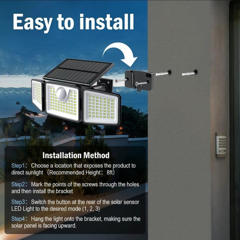 2 Packs Outdoor Solar Lights with Motion Sensor 3 Head Security Lights for Outdoor 9000LM Floodlight Spotlight Wide 270° Lighting Angle US