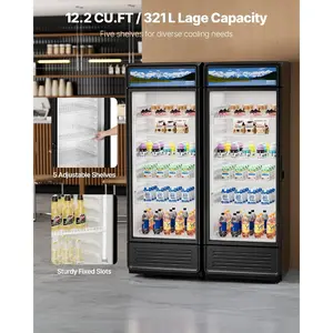 VEVOR Commercial Merchandiser Refrigerator, 12.2 CU. FT Glass Door Display Refrigerator, Beverage Refrigerator Cooler Merchandiser with Adjustable Shelves, Soft LED Light, Customizable Lightbox, Black