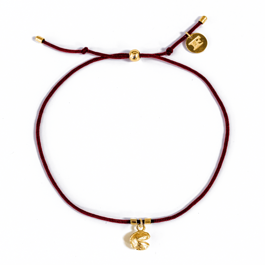 Fortune Cookie String Bracelet (Burgundy) - Gold