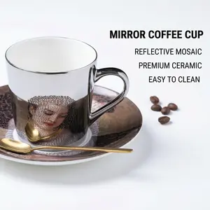 Creative Mirror Coffee Cup and Saucer Set for Home Ceramic Teacup with Reflective Mosaic Design