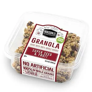 Mason Street Bakehouse Super Seed Granola, 10.5 oz Tub - Healthy Grain Breakfast Cereal with Natural Fruit, Protein, Fiber, Caffeine-Free, No Preservatives, Pantry Snack Food