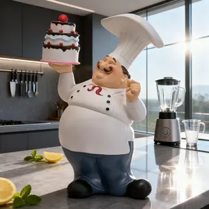 Charming Plump Chef Resin Ornament Holding Cake Adorable Figurine for Dining Room Ambiance Café Decor Premium Craftsmanship