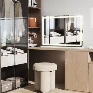 Lighted Makeup Vanity Mirror Ultra HD LED with 3 Light Modes Adjustable Brightness Touch Control USB Port Square White Professional Lighting