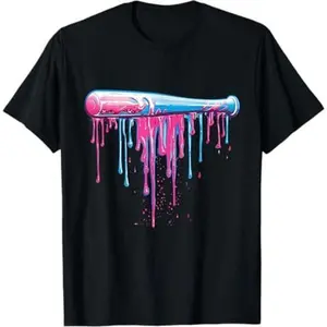 [100% Cotton] Baseball Bat with Sprinkles Drip For Men Boys T-Shirt Casual Soft, Soft Cotton , Breathable Comfort, Go-To