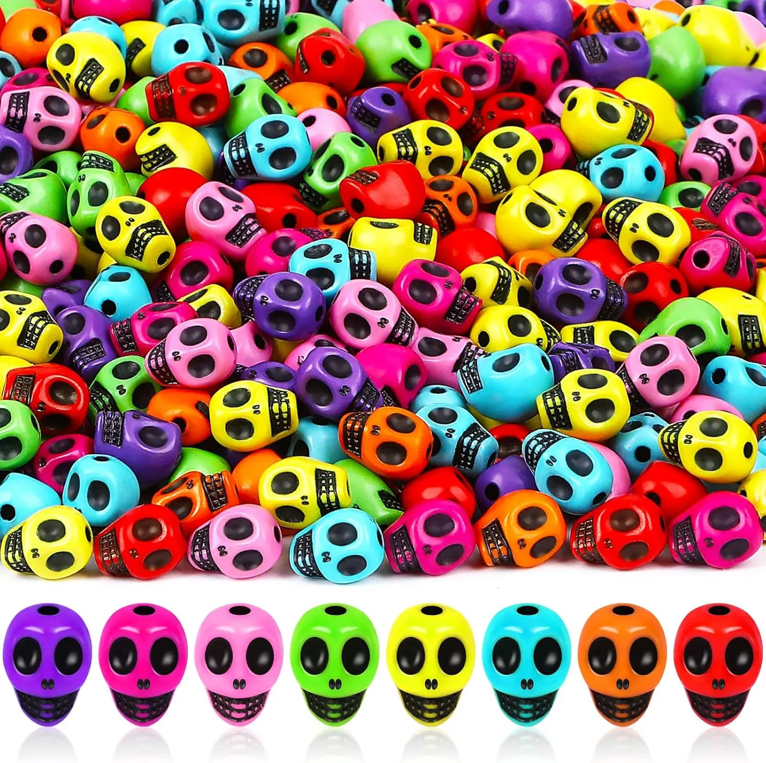 700Pcs Halloween Skull Beads for Jewelry Making, Colorful Skeleton Beads for Bracelets & DIY Crafts, Halloween Party Jewelry Supplies, Perfect Halloween Gift