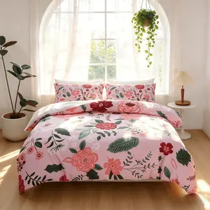 3pcs Romantic Floral Bedding Set,( include 1*Duvet Cover, Without Duvet Insert,2 *Pillowcases, Without Pillow Core) Soft Fabric, Detachable Zipper, French Girl Bedroom Decor, Perfect Gift