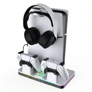 PS5 Slim Cooling Station and Cooling Stand for PS5 & Slim & Pro, All-in-One Dual Controller Charging Dock with LED Indicator, Quiet 3-Speed Cooler Fan, Headset Holder, Great Holiday Gift for PS5 Players