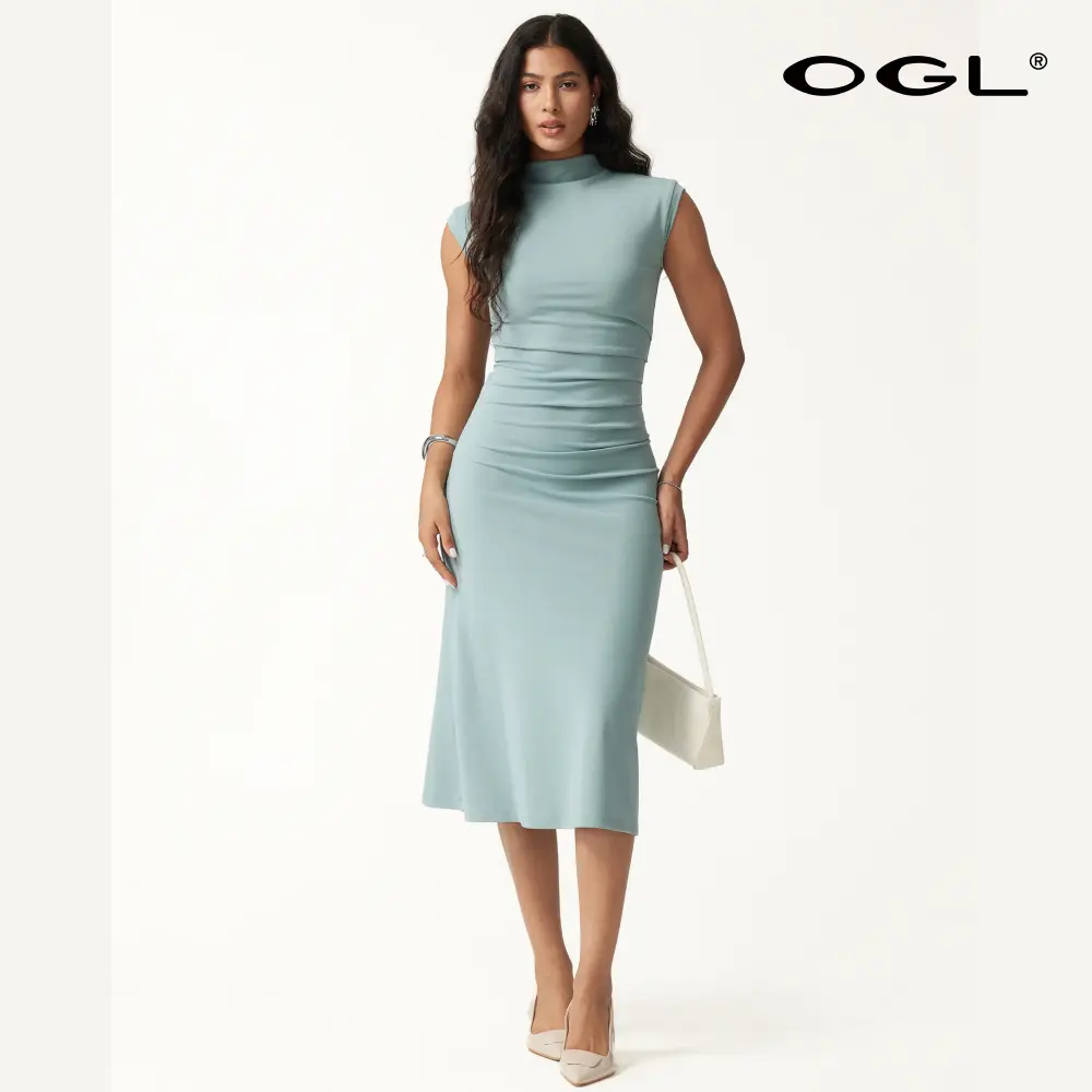 OGL Mockneck Tucks Midi Dress Casual Sleeveless Bodycon Midi Dress 90s outfits bodycon dress Chic Elegant Sleeveless TikTokShopStockUp
