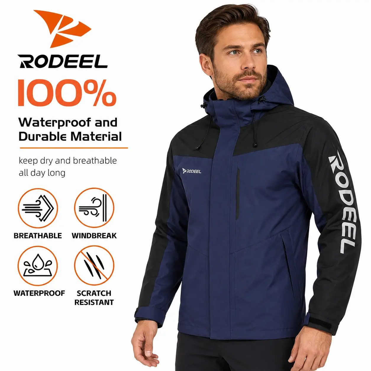 【RODEEL】704 Premium Waterproof Jacket w/ Foldable Hood Men Lightweight Breathable Hooded Rainwear Durable Rain Coat Weatherproof Workwear For Outdoor Camping Fishing Boating Construction Roofing Landscaping Gardening Menswear SummerWins