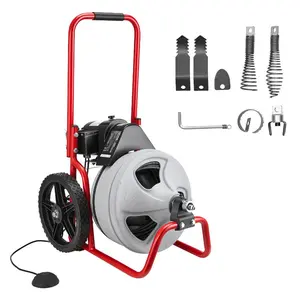fathersdaygift VEVOR Drain Cleaner Machine 75 FTx 3/8 Inch, Sewer Snake Auger Manual Feed on Wheels, Portable Drain Cleaning Machine with 6 Cutters Air-activated Foot Switch for 2 to 4 Pipes