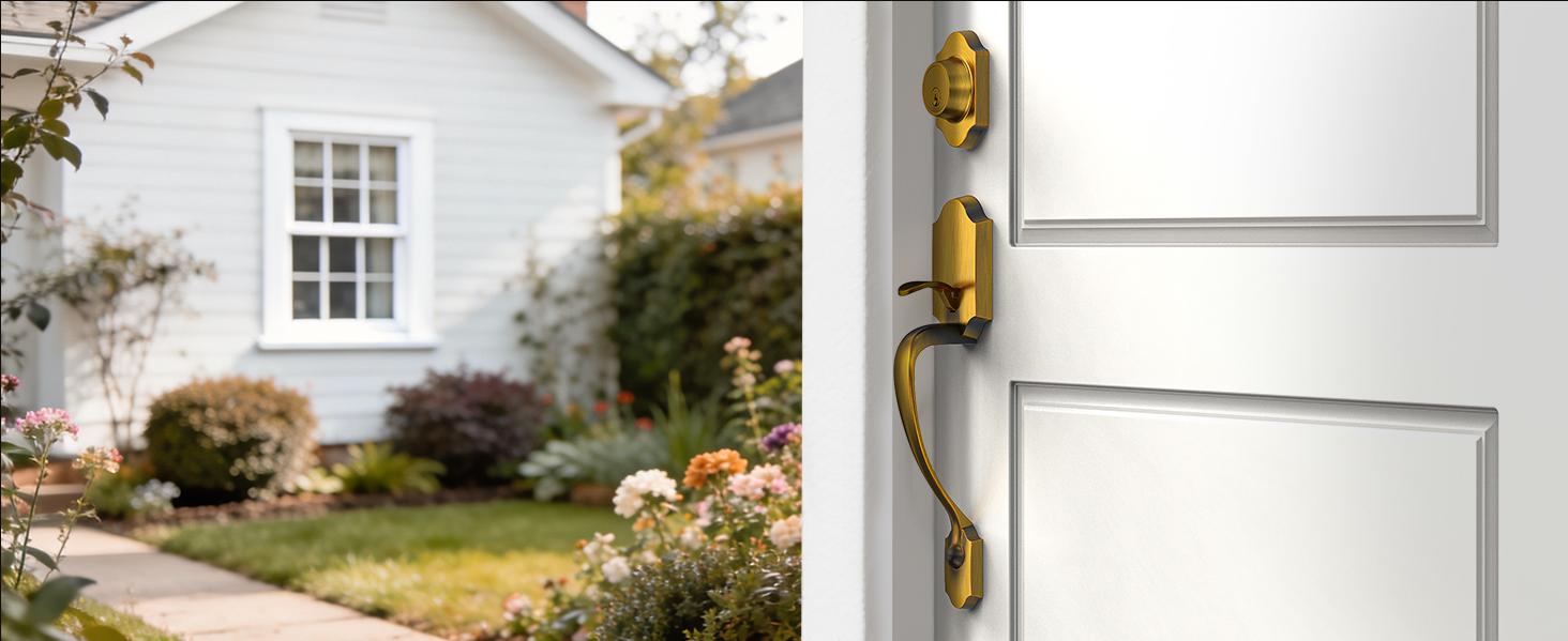 Brightify Antique Brass Front Door Handle No Lock, Classic Exterior Door Handle, Entry Door Handle Reversible for Left & Right Hand Doors