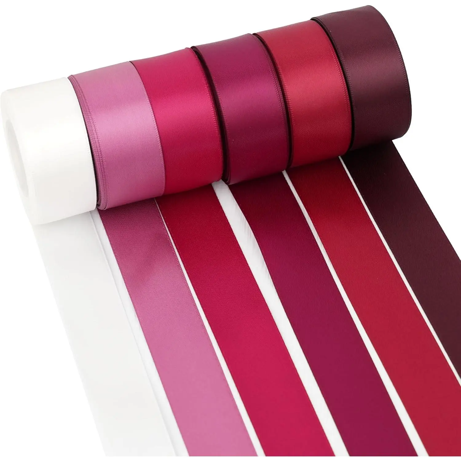 Burgundy Satin Ribbon 1 Inch Dark Red Maroon Ribbon for  Wrapping Crafts Wedding Bridal Shower Party Christmas Tree Decorations 6 Rolls 10 Yards Each Color Total 60 Yards