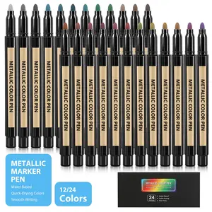 Metallic Paint Marker Pen, 12/24pcs Colorful Shimmer Glitter Marker Highlighter Pen, Art Markers Set, Paint Marker for Diy Arts Crafts, Glass, Wood, Card Making, Drawing