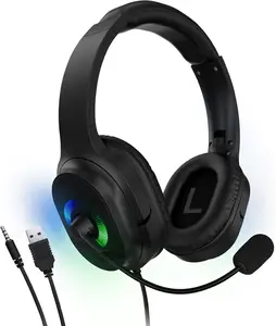 HyperGear Wired Gaming Headset with Mic - Noise Cancelling Stereo Headset - Compatible with PC, Tablets, Consoles, Phones - 3.5mm Jack & PC USB - Black (Premium Open Box)