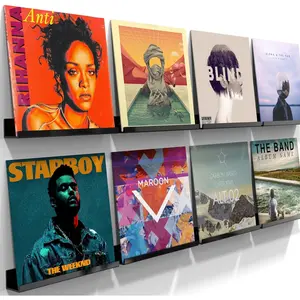 Vinyl Record Holder 8 Pack, 12 Inch Black Vinyl Record Wall Mount, Floating Vinyl Shelves Record Frames for Record Wall Display