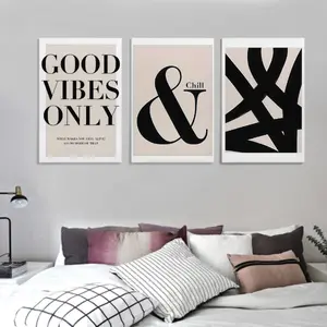 America 2D 3-Piece Minimalist Inspirational Quotes Canvas Painting Set Modern Black White Fonts Wooden Frame Wall Decor for Living Room Bedroom Home Office Gift Hanging Print Ornaments Artistic Decoration Photo Christmas Gift Easy to Hang