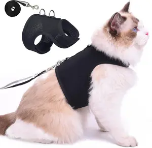 Cat Harness and Leash for Walking Escape Proof Breathable Mesh Fabric, Solid Black, Extra Large, Adjustable Cat Walking Jackets, Padded Stylish Cat Vest