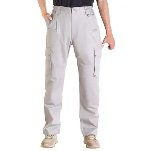 summervibes VEVOR Men's Flame-Resistant Cargo Pants, 9 oz 100% Cotton Menswear, Elastic Waist, Multi-Pockets, Reinforced Tear-Proof Stitching, Ideal for Welding Work & Casual Wear, Gray, L Size