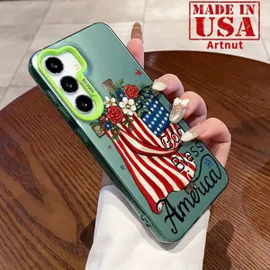 IMD Plate Hologram Case Compatible with GalaxyS24 Plus S25 S23 S22 Ultra S23+ Flowers of Freedom Pattern Shock-resistant Rugged Durable Protective Cover for Girl